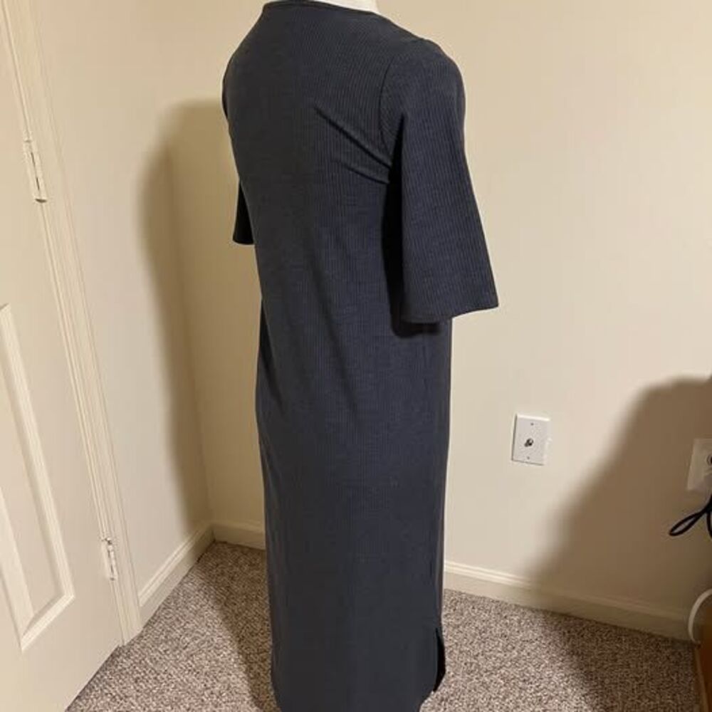 Eileen Fisher dark grey ribbed midi dress XS/TP